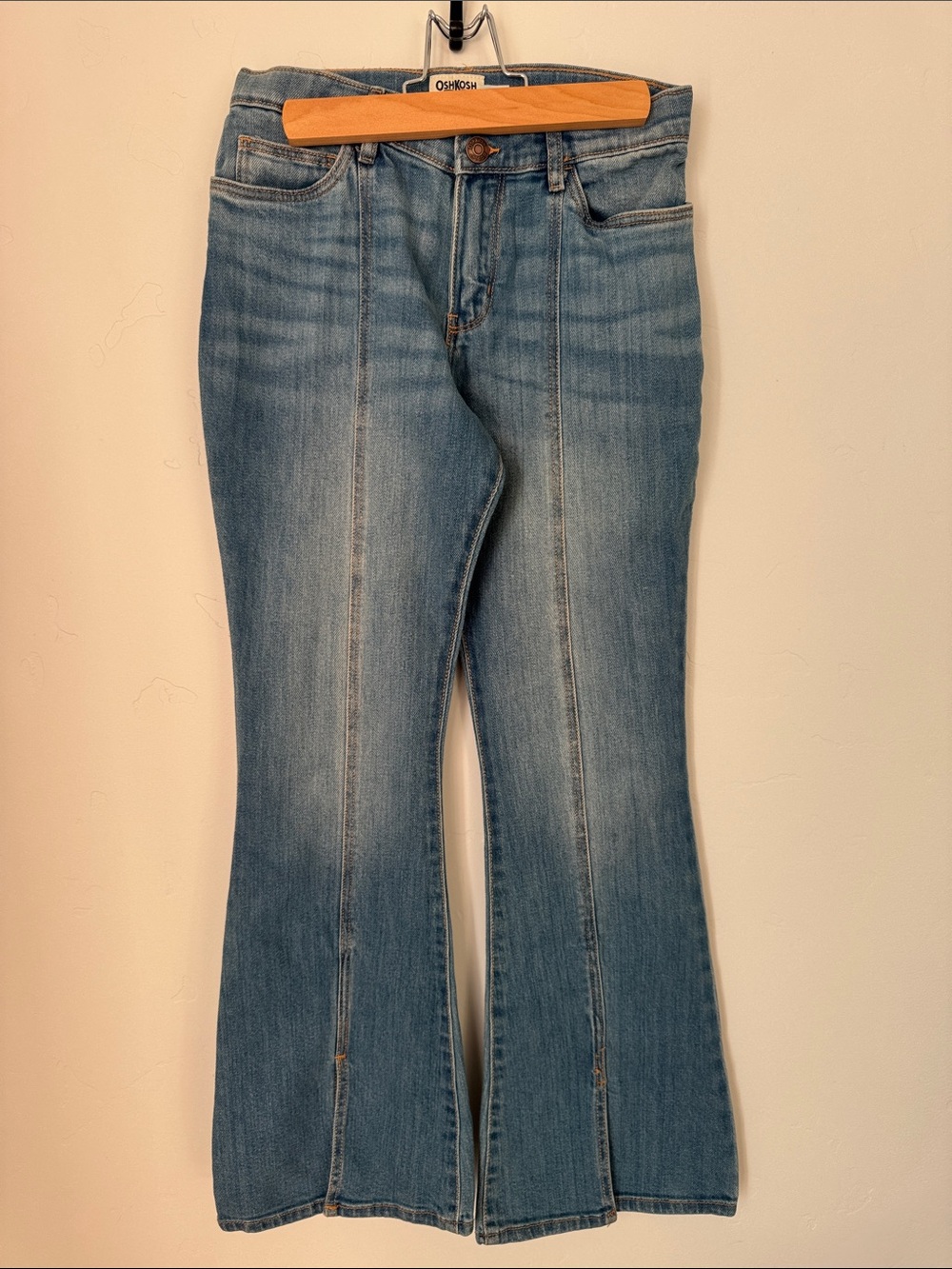 OshKosh B’gosh Flare Girls Jeans Adjustable Waist Light Wash Seam Bell Bottom 12